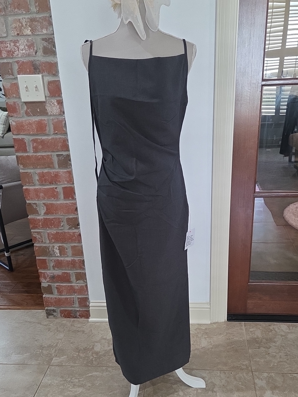 Topshop Grey Slip Midi Dress with Thin Straps